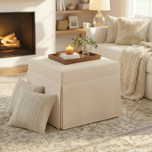 Skirted storage ottoman beige - storage,