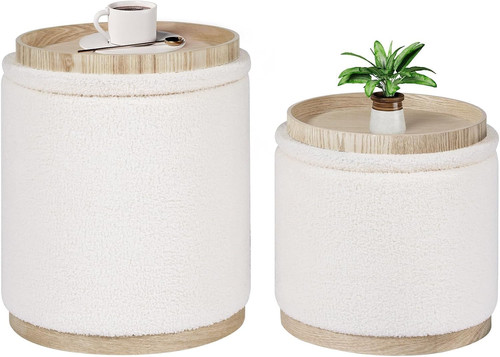 Storage ottoman round - round, boucle