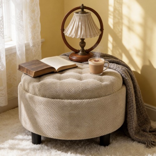 Round storage ottoman - storage,