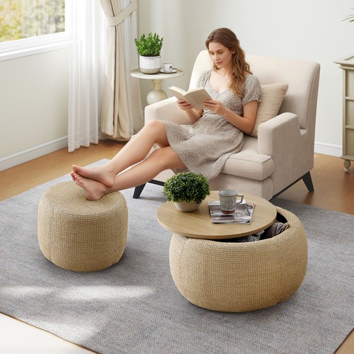 Round storage ottoman set - ottoman,