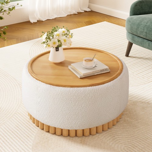 Round storage ottoman beige - ottoman,