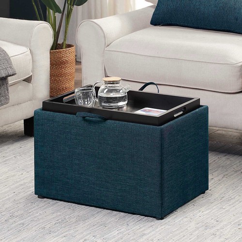 Storage ottoman teal - blue, faux