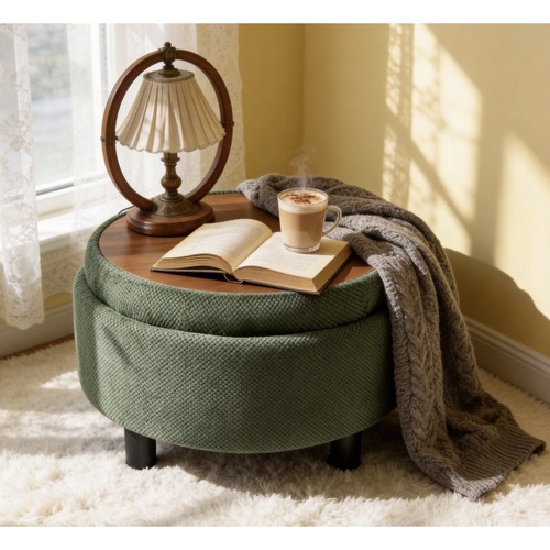 Round storage ottoman bench - storage,