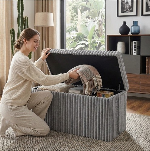 Ribbed ottoman storage box - ribbed,
