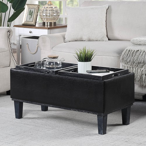 Storage ottoman black faux - storage,